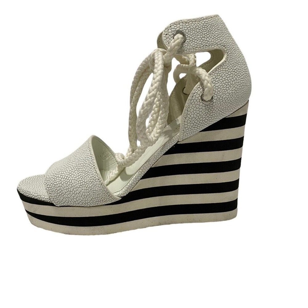 NIB $595 Max Mara Austin White Leather Platform Sandals w/Stripes sz 6 IT 36